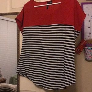 Red, black, & white strapped top